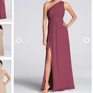 David's Bridal Long One-Shoulder Crinkle Chiffon Dress